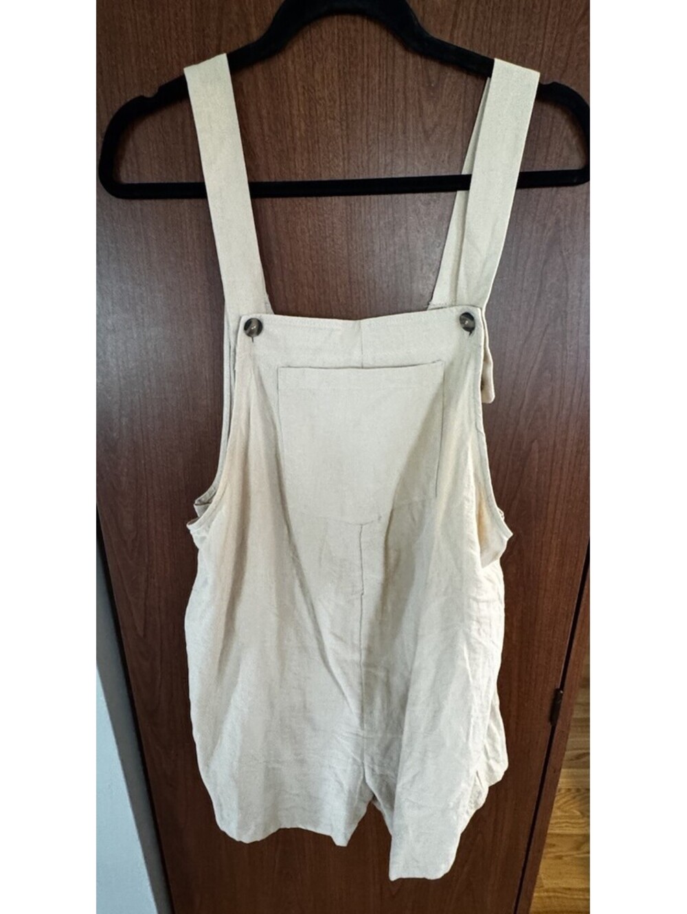 OYOANGLE Women’s Size L Beige Cotton Overall Romper Shortalls Pockets NWT